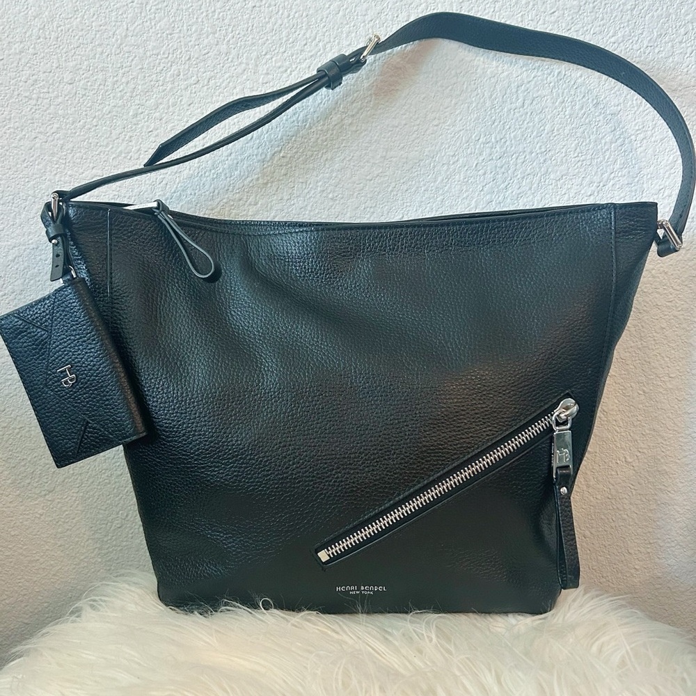New Henri Bendel Pebble Leather Silver Accents Bag with Pouch